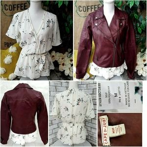 Cape Juby Moto Jacket Faux Leather And Floral Top